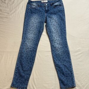 LEI Jeans Womens Size 11 (32x30) Low Rise Skinny Leopard Print Stretch Retro